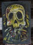 Schädel / Acryl auf altes Leinen / kein Keilrahmen / Rahmen selbst gebaut und verschraubt / von Marc Schmelz / 2013 / ca 82x126x5